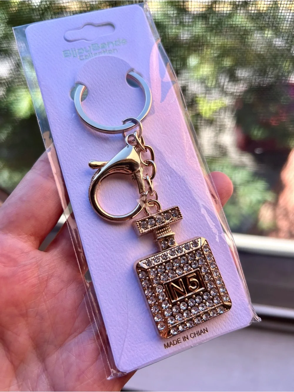 Sparkly, Gold and Clear Rhinestone Perfume Bottle Purse Charm, Charm Keychain